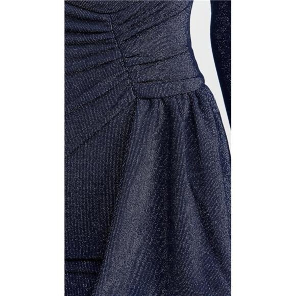 MISHA Evetta Jersey Mini Dress French Navy Metallic Ruched Bow Holiday Cocktail - Picture 6 of 6